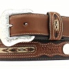 M and F Western Product N2475701 Men's Standard Belt in Black Distressed Leather with Fancy Woven Back
